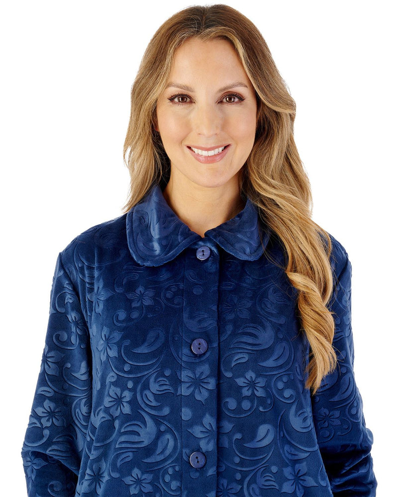 Slenderella Womens Embossed Crystal Fleece 46" Button Through Housecoat
