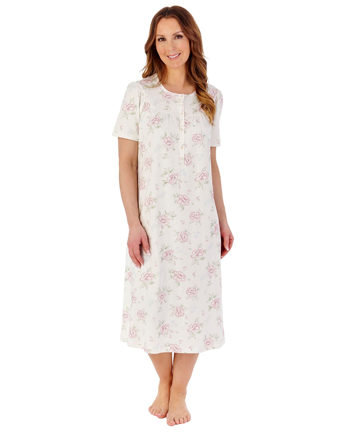 Slenderella Womens Cotton Large Floral 43" Short Sleeve Nightdress
