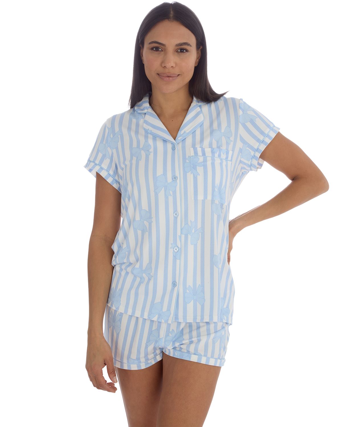Slumber Party Womens Striped Button Down Short Pyjamas