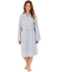 Slenderella Womens Brushed Woven Gingham 43" Long Sleeve Kimono