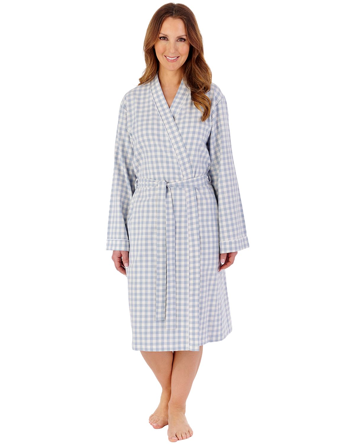 Slenderella Womens Brushed Woven Gingham 43" Long Sleeve Kimono