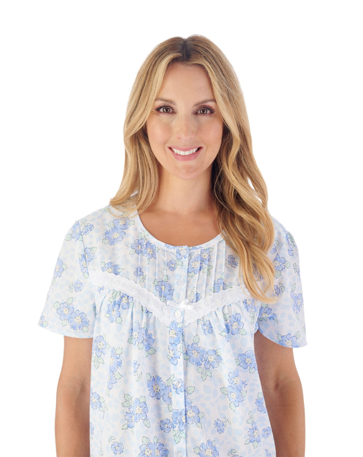 Slenderella Womens 46" Shadow Leaf Floral Button Cotton Nightie