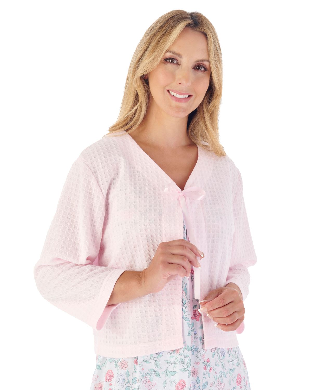 Slenderella Womens Waffle Ribbon Bed Jacket