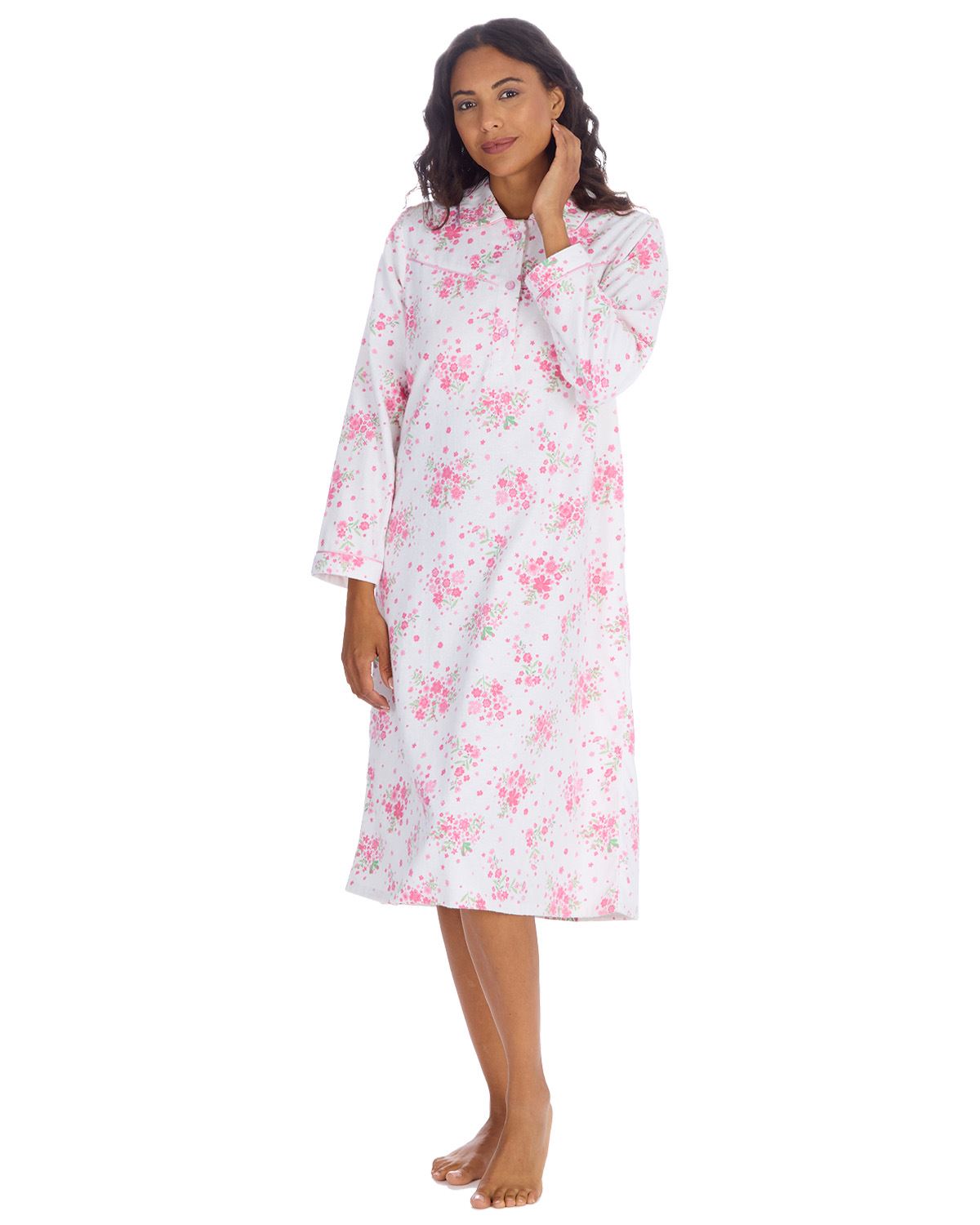 Countess Christie Womens Long Sleeve Floral Cotton Nightie