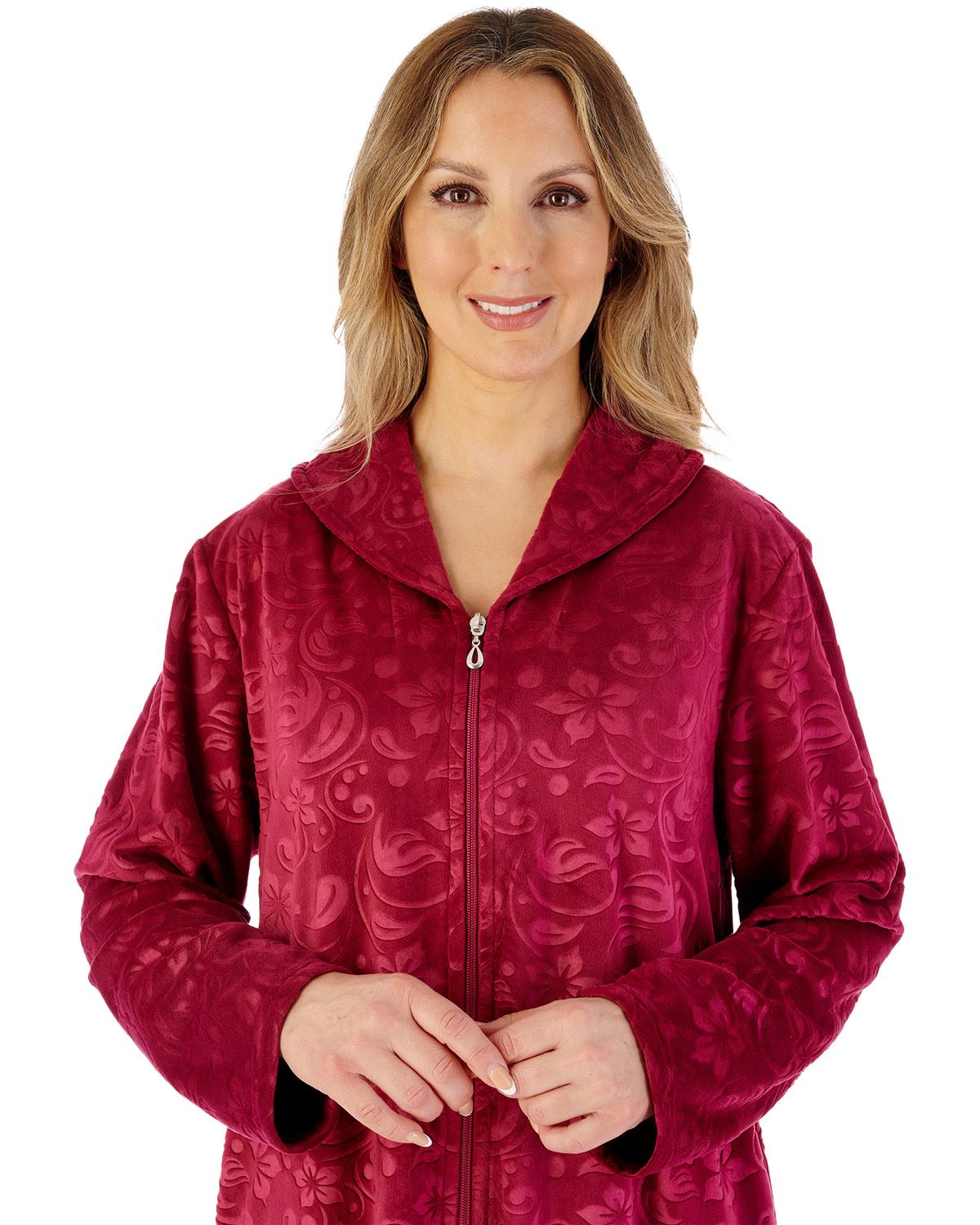 Slenderella Womens Embossed Crystal Fleece 46" Zip Through Housecoat