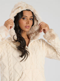 Loungeable Womens Cable Cut Faux Fur Trim Onesie