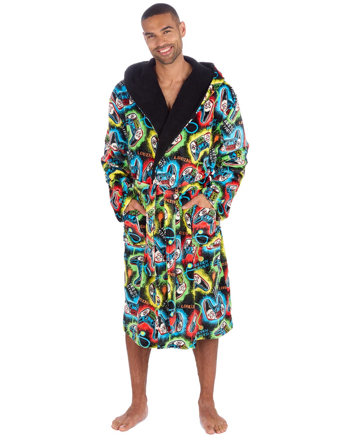 Huggable Mens Hooded Fleece Gamer Dressing Gown