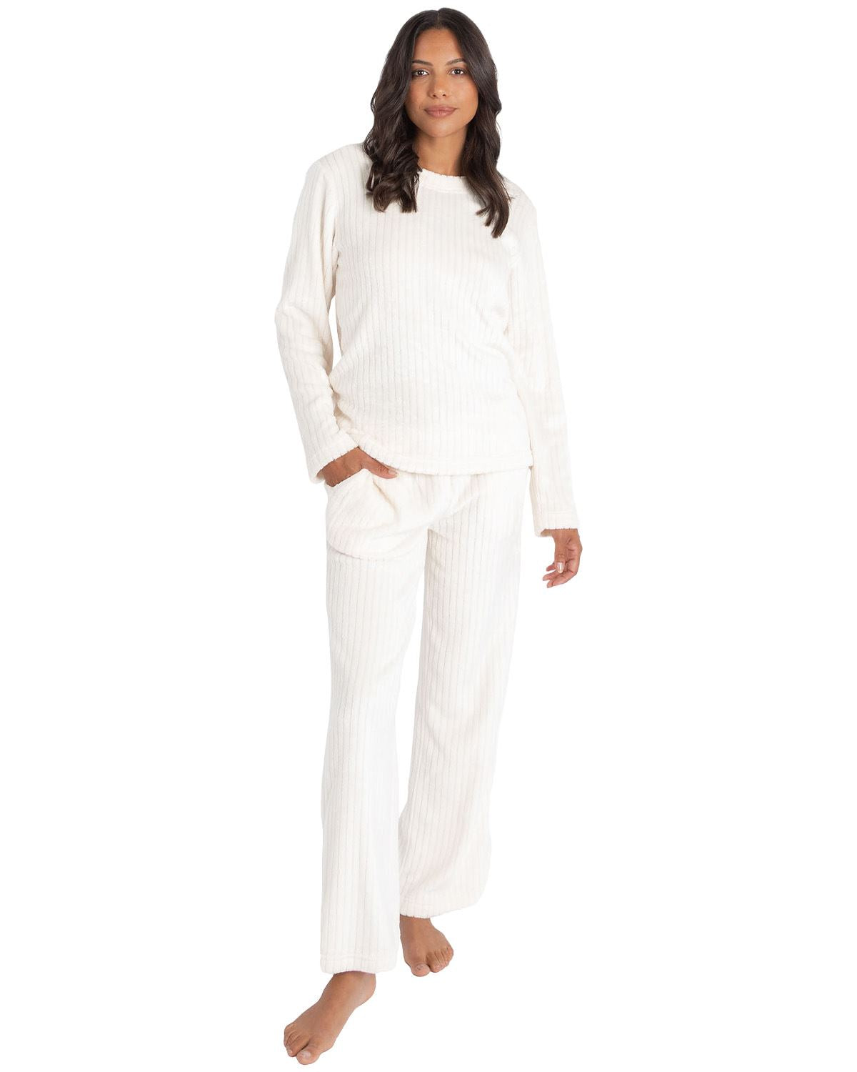 Forever Dreaming Womens Ribbed Stripe Fleece Lounge Set