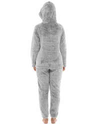 Womens Long Pile Fleece Hooded Pyjamas