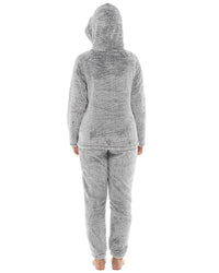 Womens Long Pile Fleece Hooded Pyjamas