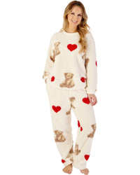 Slenderella Womens Teddy Print Fleece Two-Piece Pyjama Set