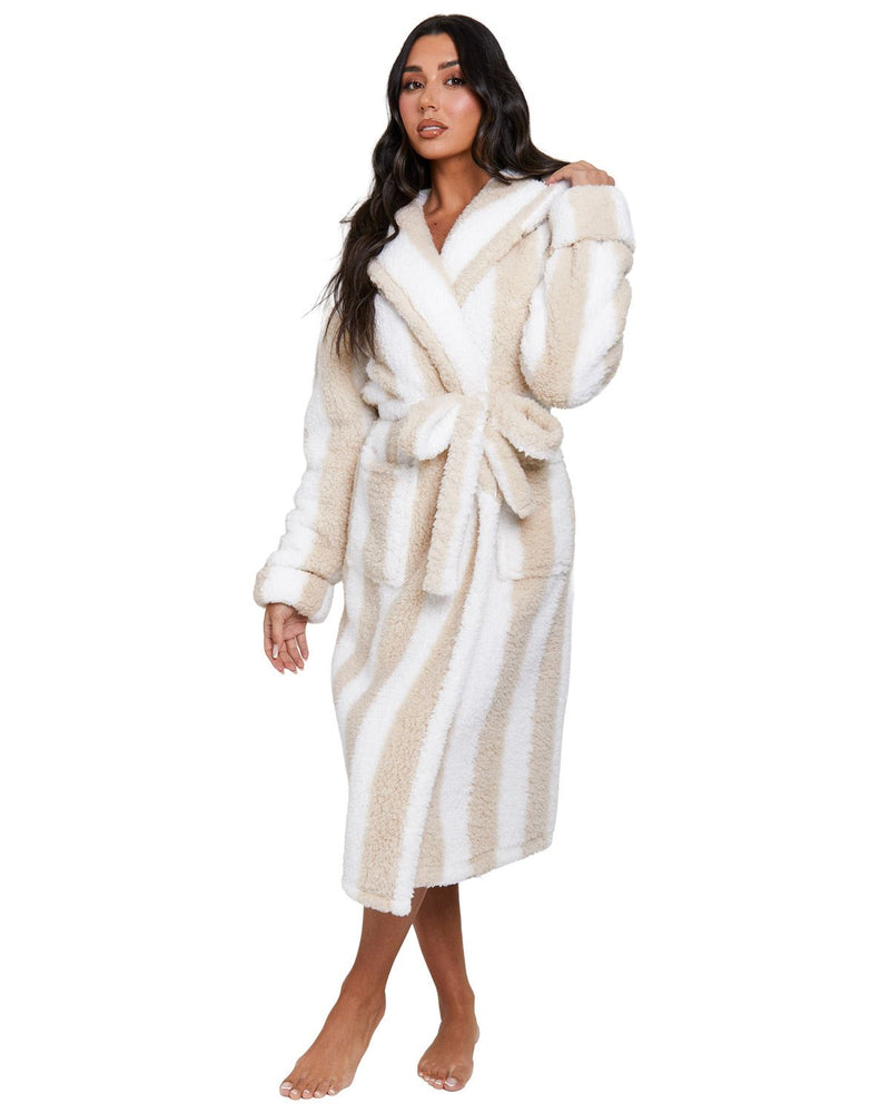 Loungeable Womens Chunky Sherpa Hooded Dressing Gown
