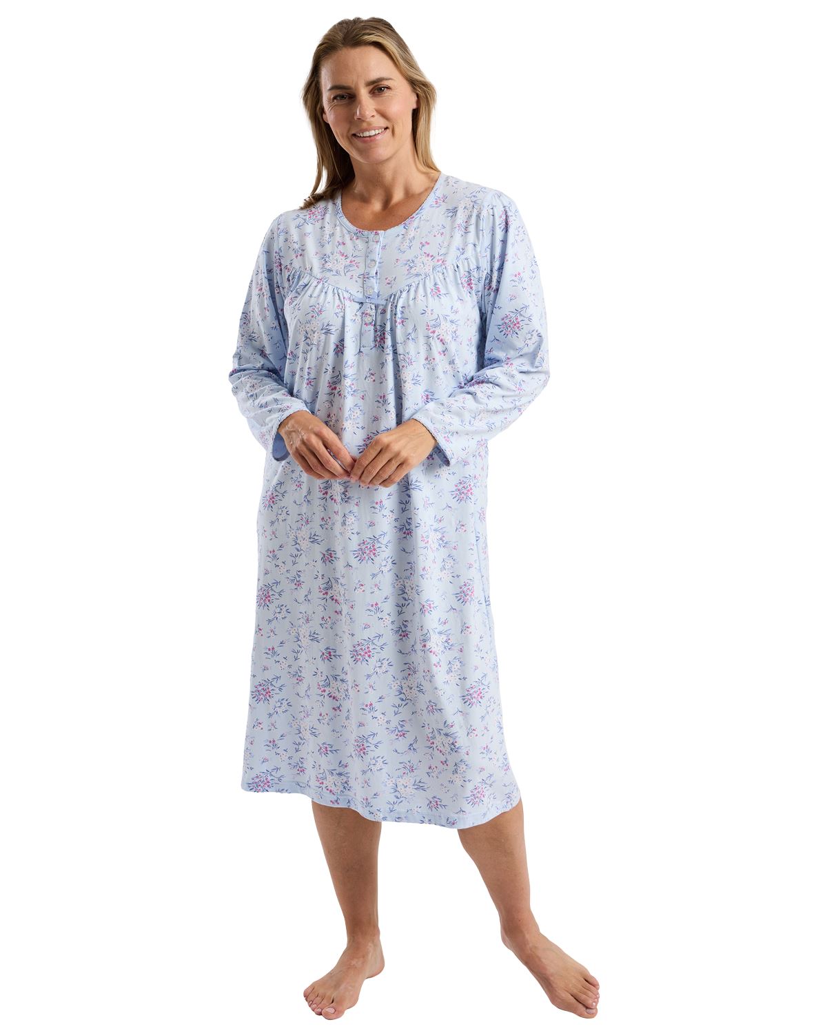 Marlon Womens Bouquet Pastel 45" Long Sleeve Nightdress