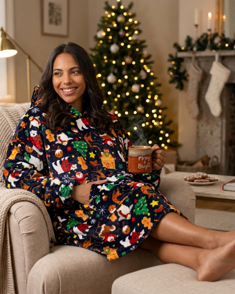 Huggable Unisex Christmas Print Oversized Hoodie
