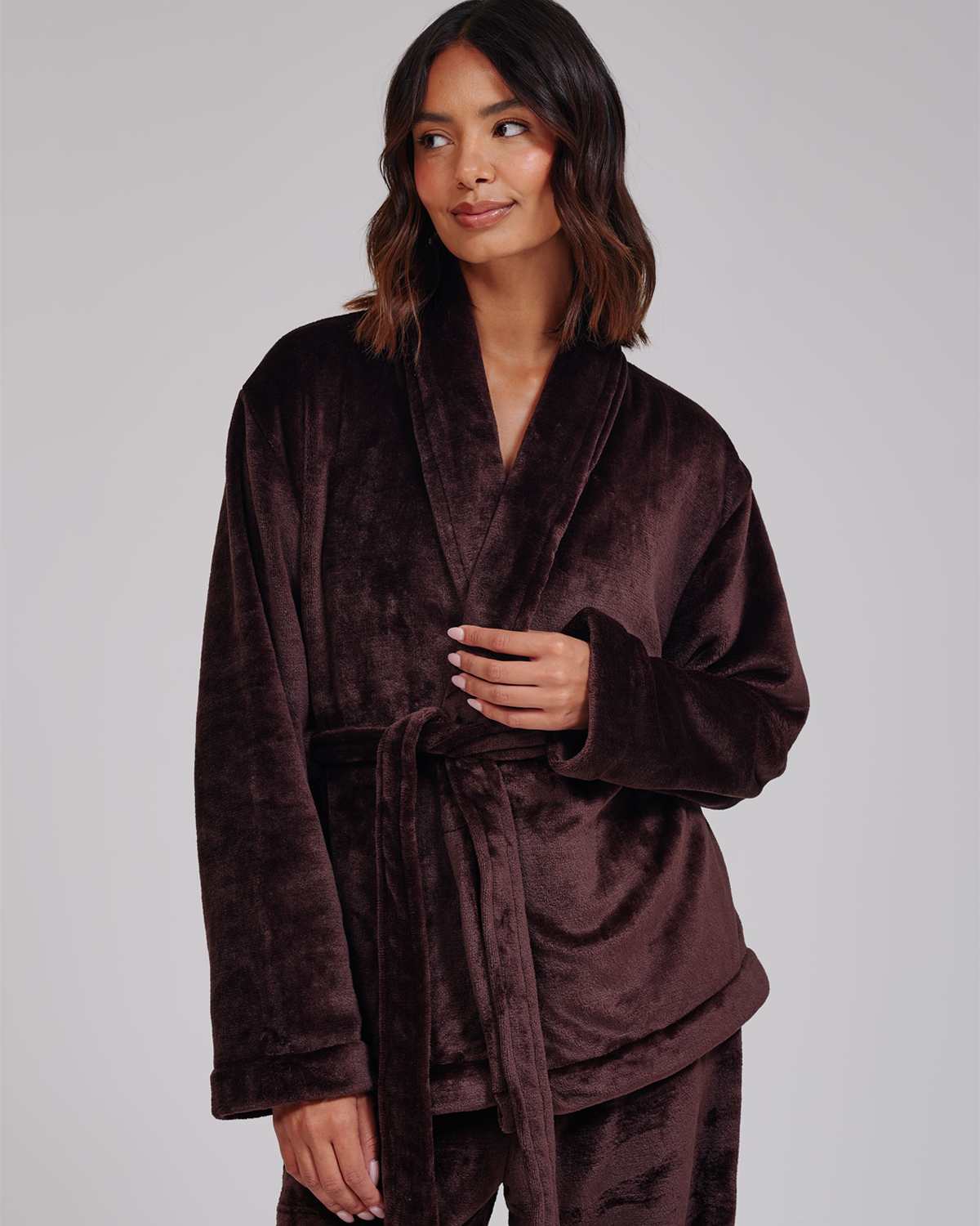 Loungeable Womens Luxury Fleece Wrap Kimono and Trouser Lounge Set