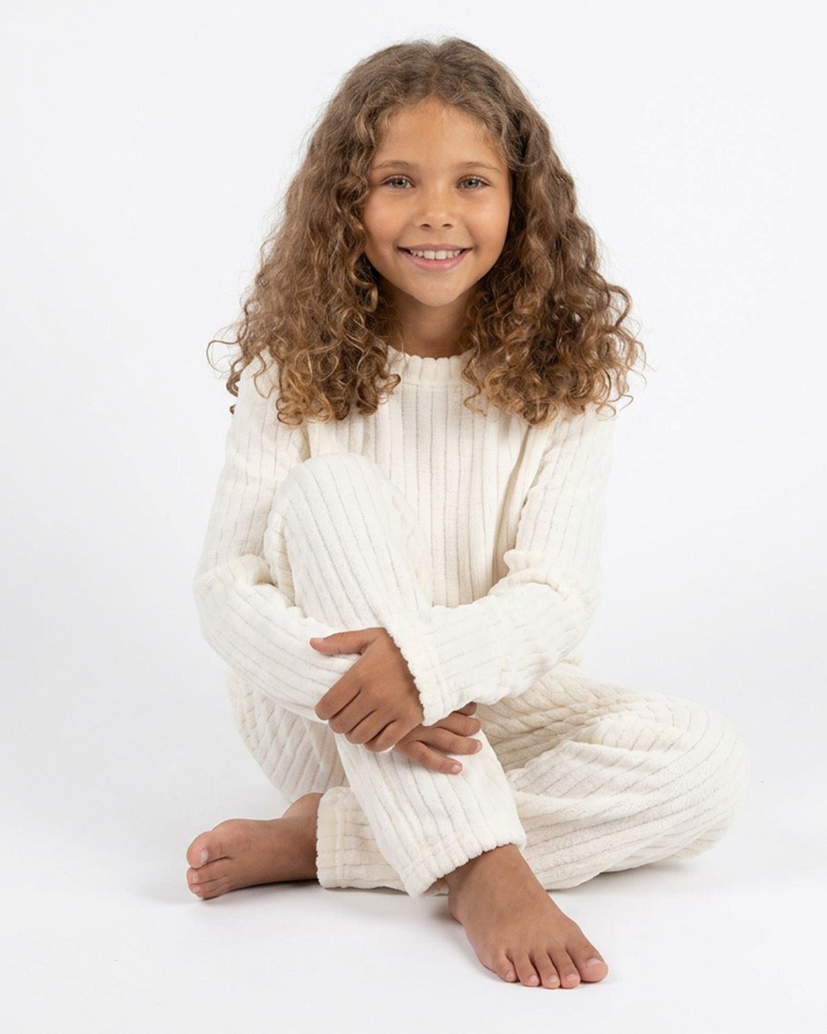 Forever Dreaming Girls Ribbed Stripe Fleece Lounge Set