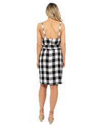Indigo Roc Womens Black Gingham Belted Linen Dress