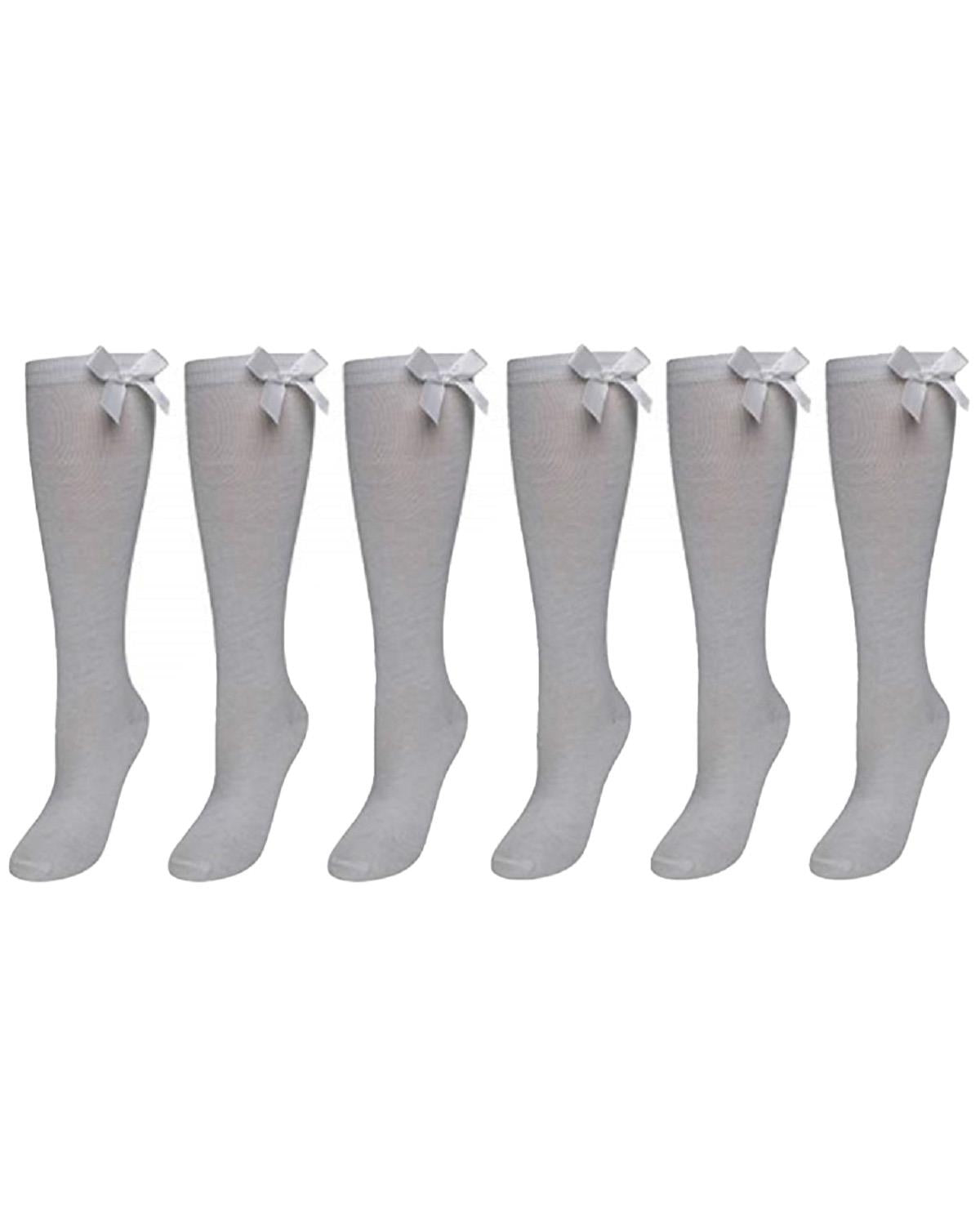 6 Pairs Girls Knee High Socks With Ribbon Bow