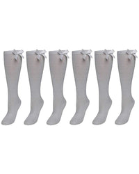 6 Pairs Girls Knee High Socks With Ribbon Bow