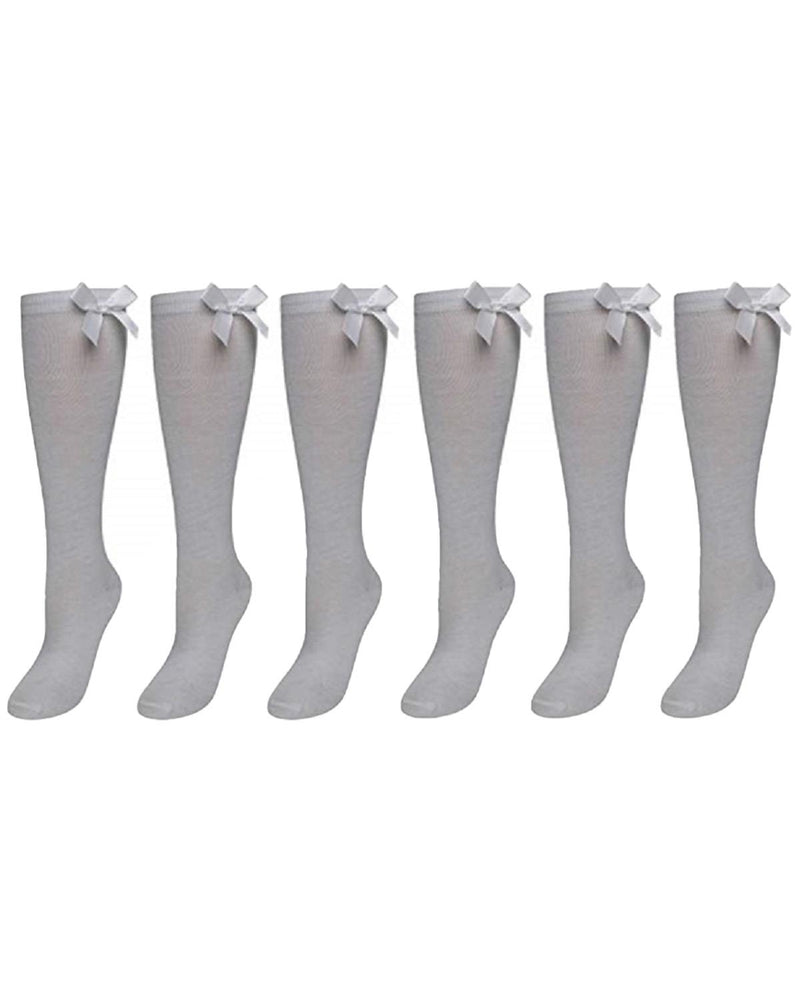 6 Pairs Girls Knee High Socks With Ribbon Bow
