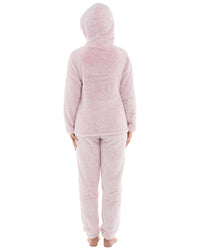 Womens Long Pile Fleece Hooded Pyjamas