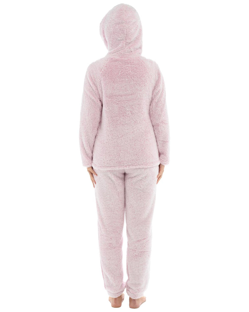Womens Long Pile Fleece Hooded Pyjamas