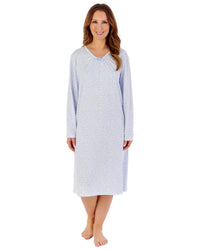 Slenderella Womens Ditsy Berry Jersey 42" Long Sleeve Nightdress
