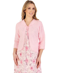 Slenderella Womens 3/4 Sleeve Fancy Knit Ribbon Tie Bedjacket