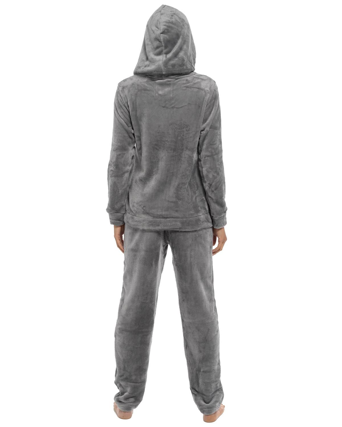 Womens Polished Fleece Slogan Hooded Pyjamas