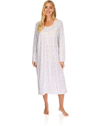 La Marquise Womens 'Vintage Blossoms' Long Sleeve Jersey Nightie