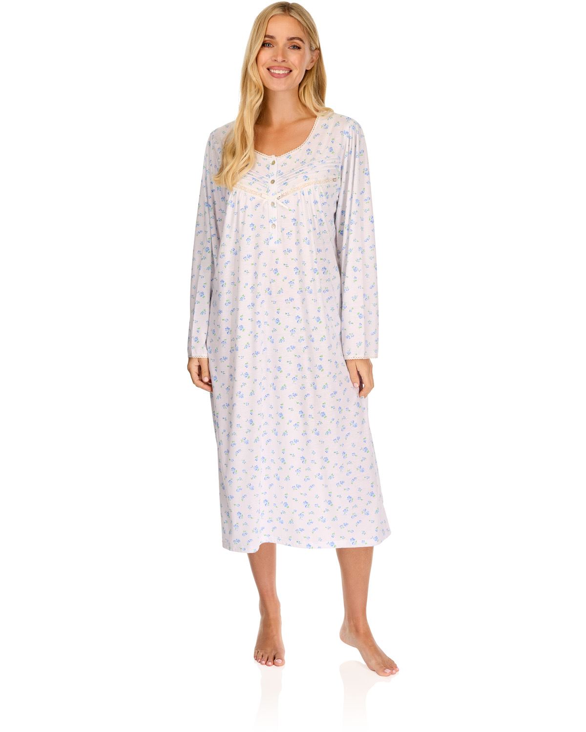 La Marquise Womens 'Vintage Blossoms' Long Sleeve Jersey Nightie