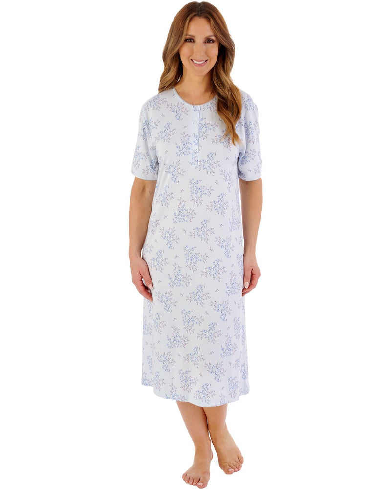 Slenderella Womens Bamboo Cotton Floral 42" Short Sleeve Nightdress