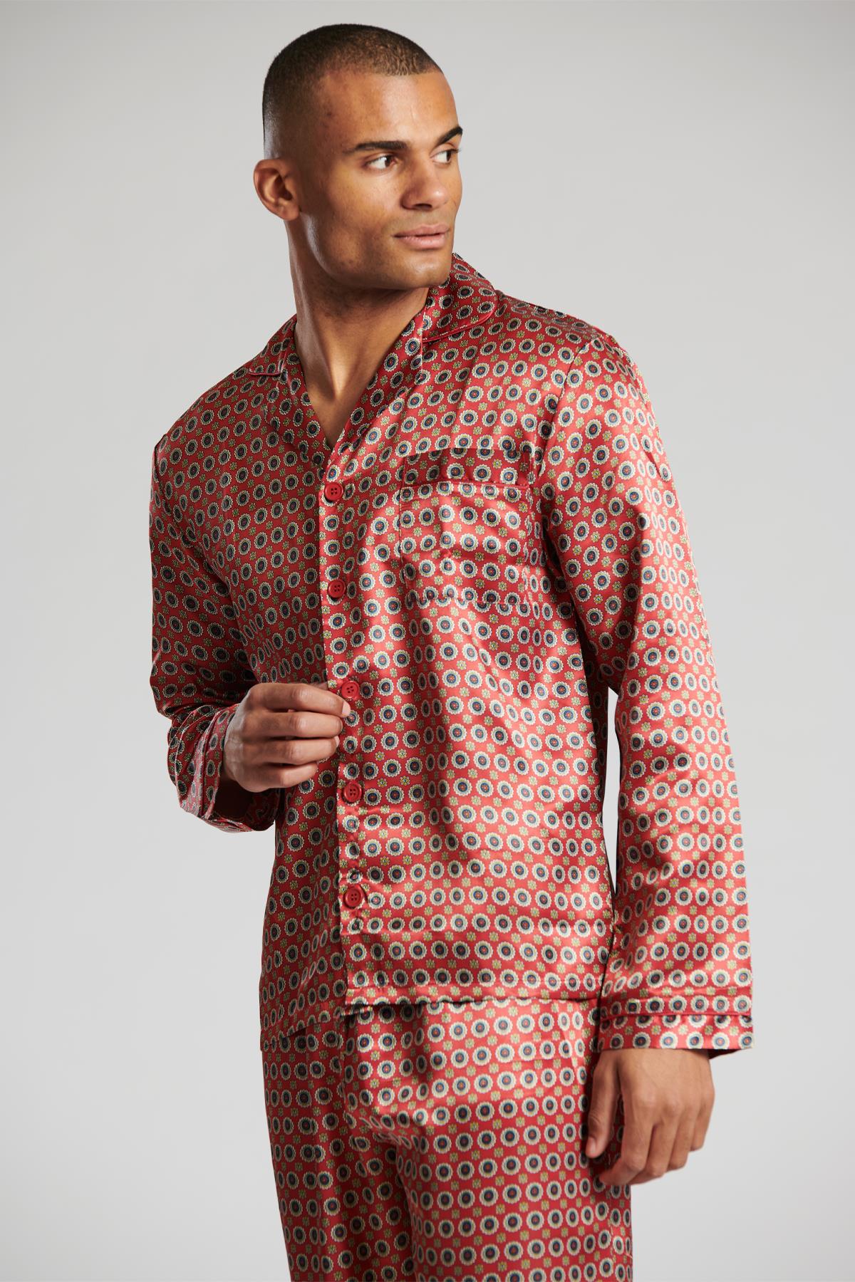 Loungeable Mens Satin Paisley Print Tailored Pyjamas