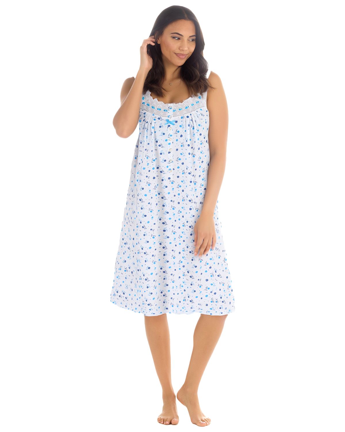 Cottonique Womens Sleeveless Cotton Floral Nightie
