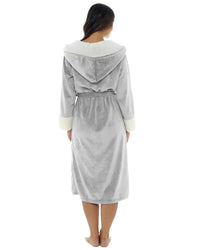 Womens Polished Fleece Sherpa Trim Dressing Gown