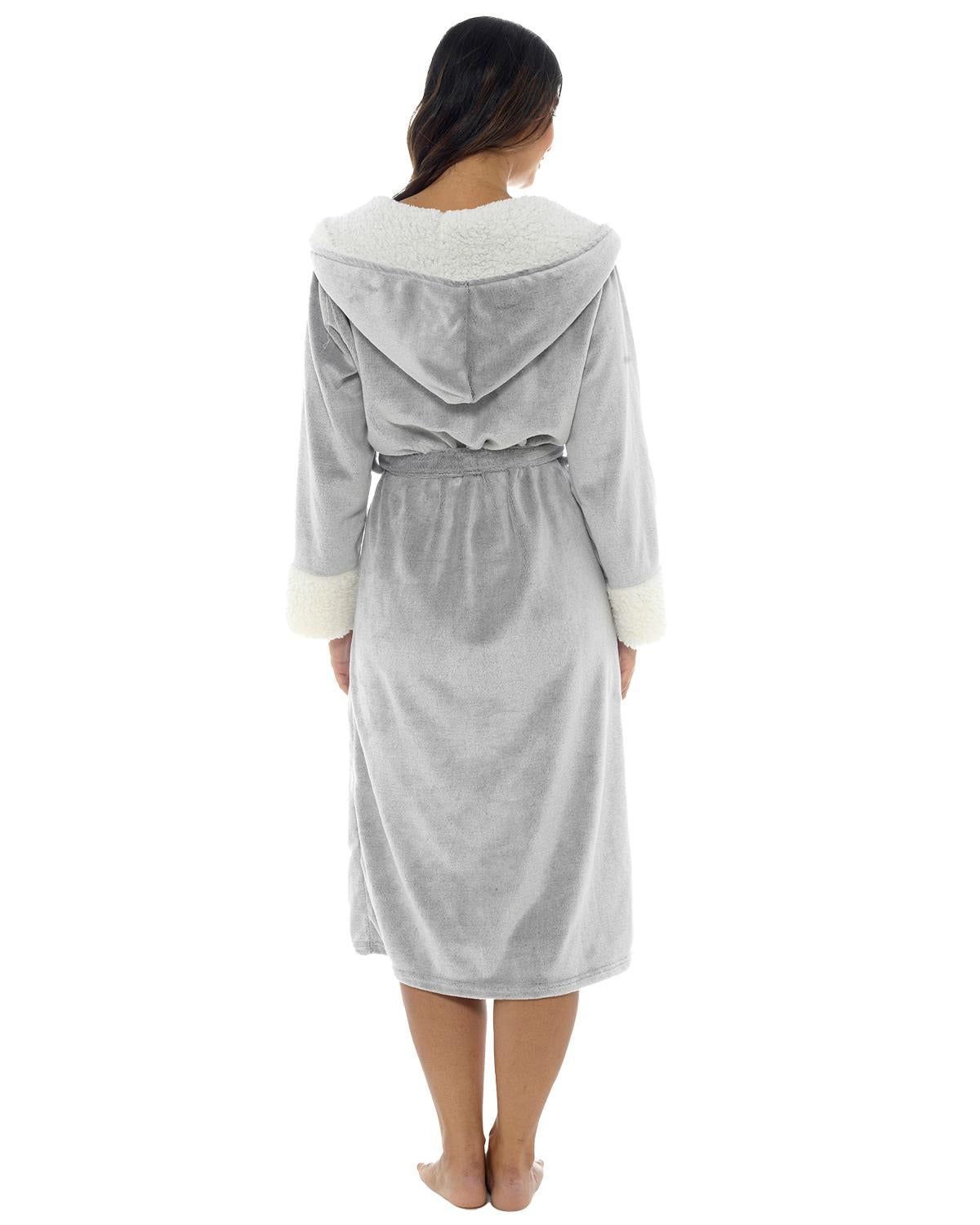 Womens Polished Fleece Sherpa Trim Dressing Gown