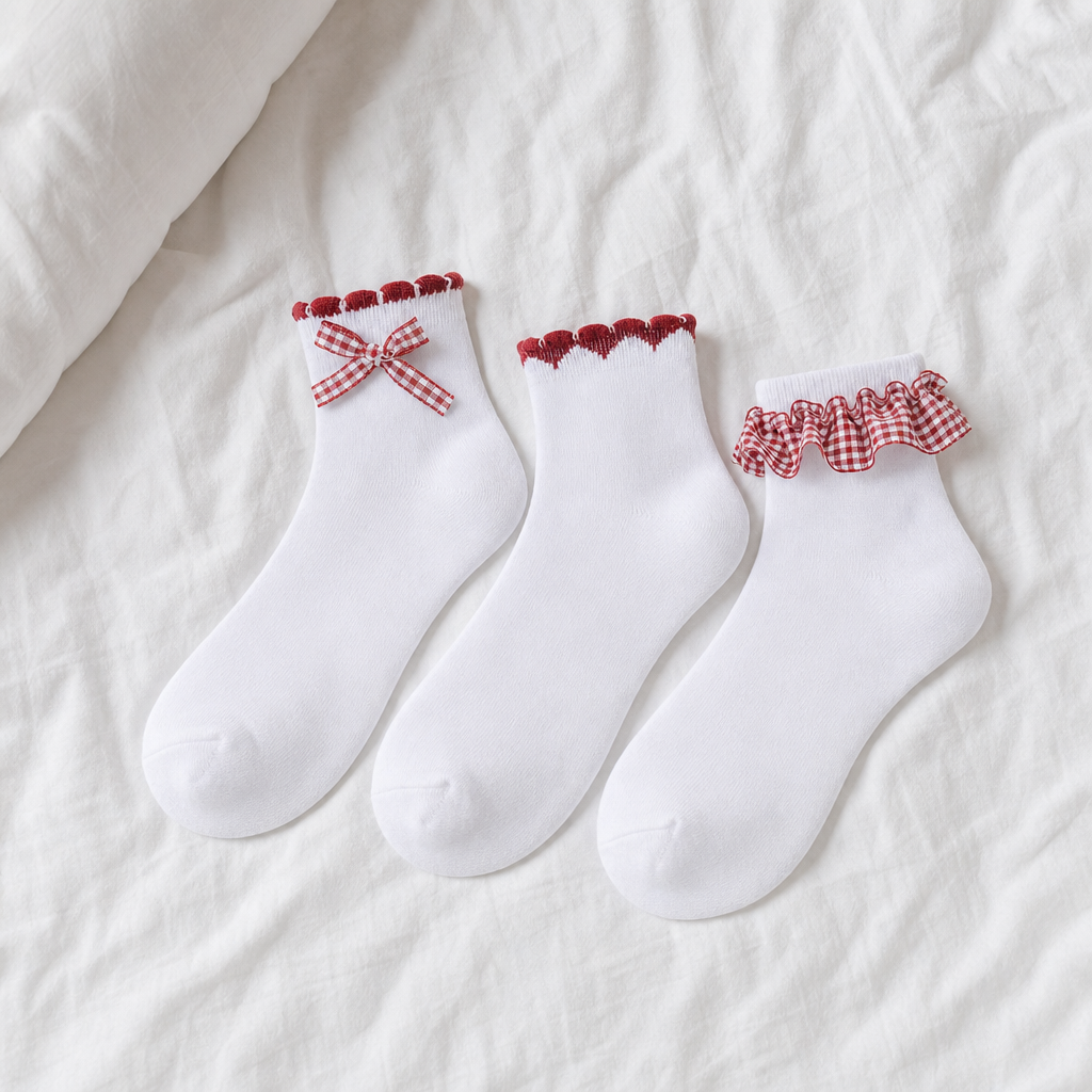 Girls 6 Pack Gingham Lace Socks