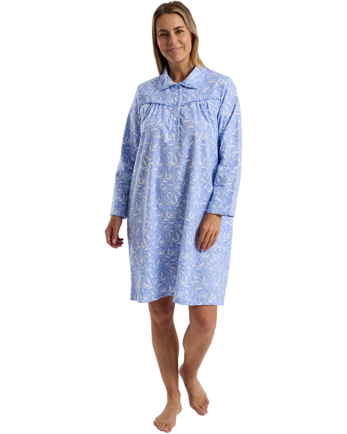 Marlon Womens Pretty Floral Wincey 40" Long Sleeve Nightdress