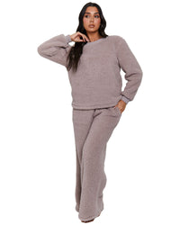Loungeable Womens Borg Jumper & Wide Leg Lounge Set