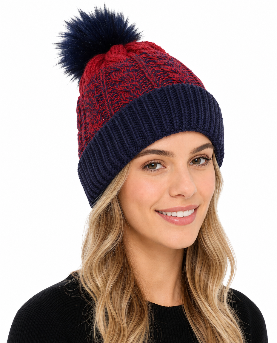 Womens Sherpa Lined 2 Tone Knitted Hat