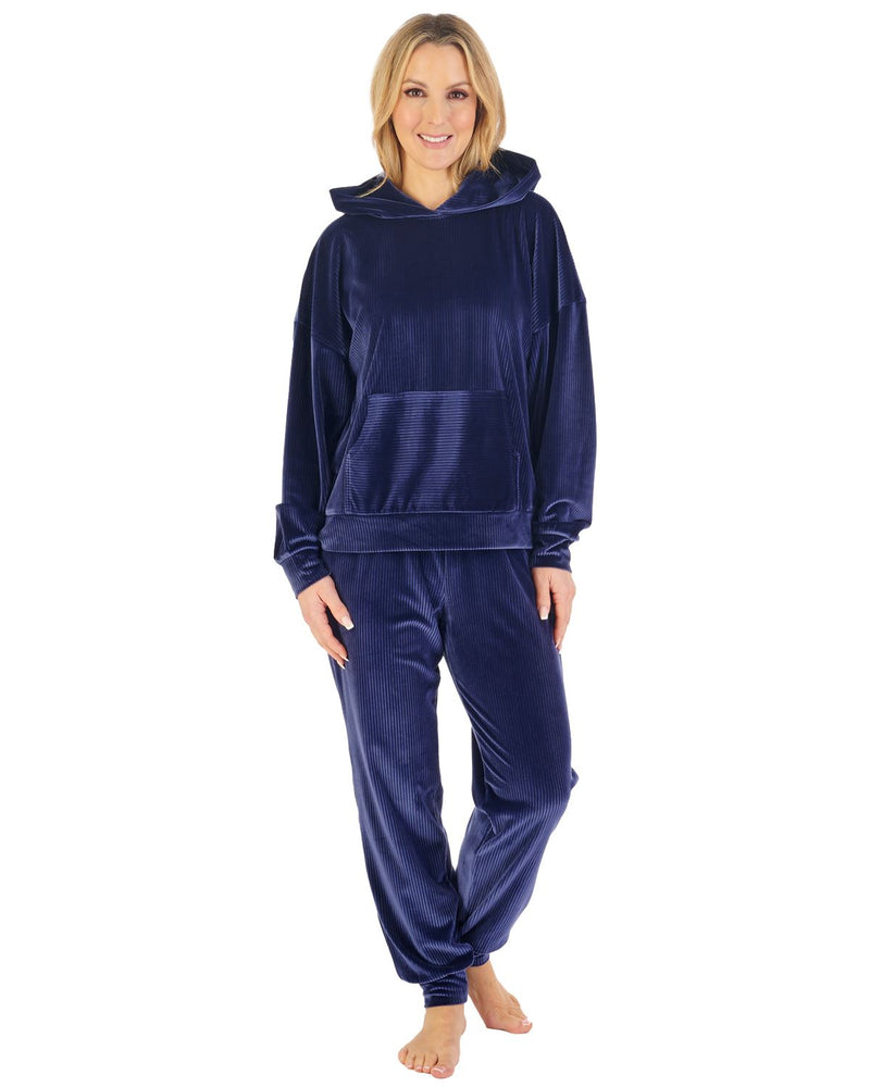 Gaspe Pyjamas Gaspé Womens Lounge Velour Stripe Hooded Pyjamas – Slumber Hut