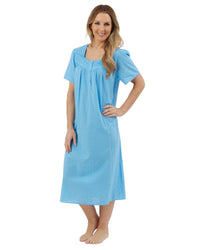 Marlon Womens Linear Floral 45" Short Sleeve Button Nightie