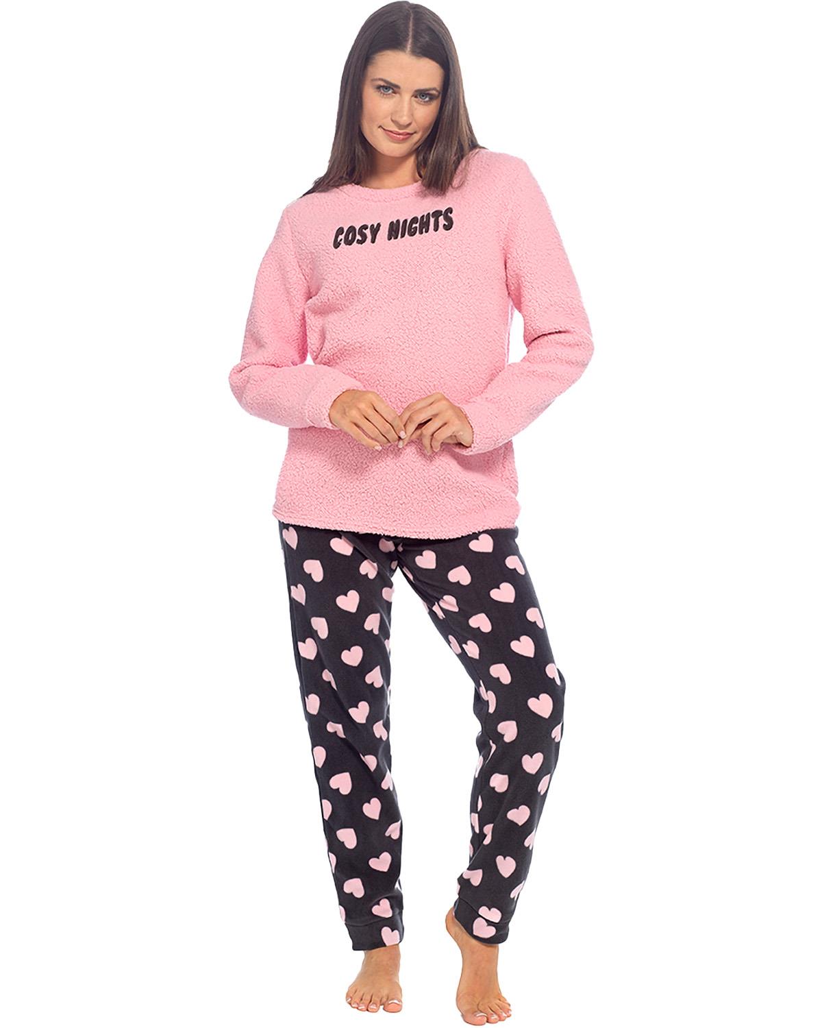 Wolfe and Hart Womens Pink Cosy Nights Sherpa Top with Fleece Pants Pyjamas