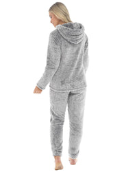 Womens Long Pile Fleece Hooded Pyjamas
