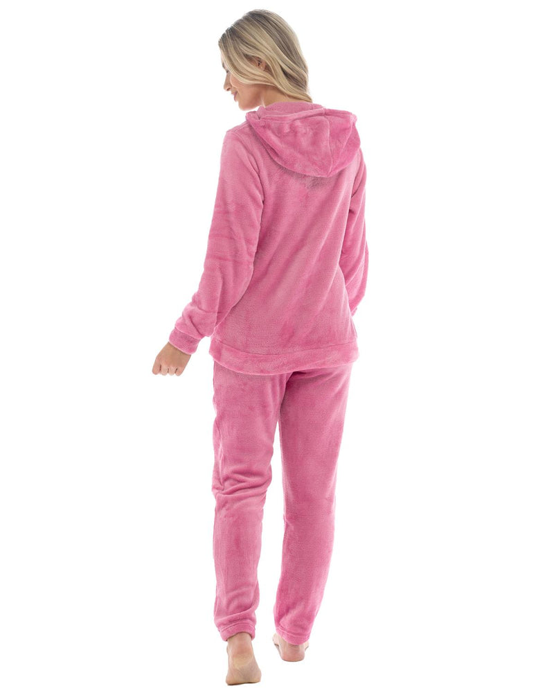 Womens Polished Fleece Slogan Hooded Pyjamas