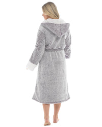 Womens Textured Fleece Sherpa Trim Dressing Gown