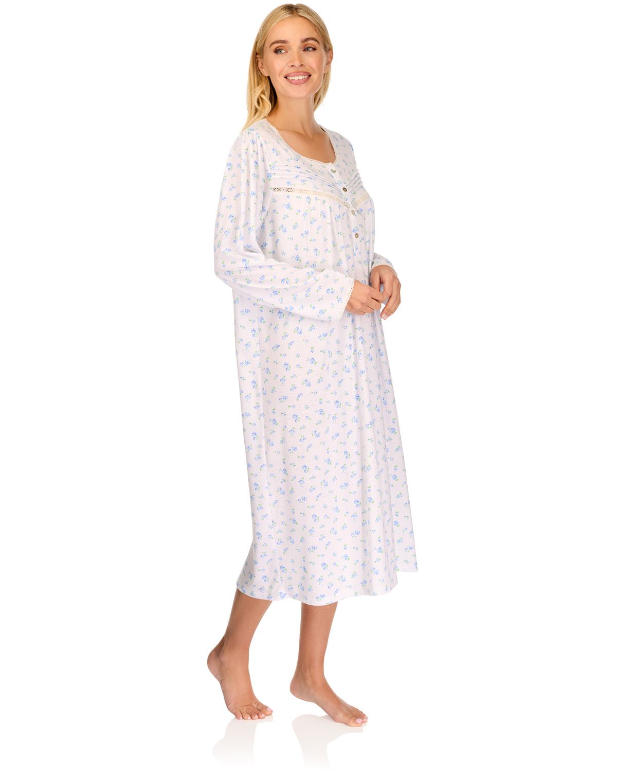 La Marquise Womens 'Vintage Blossoms' Long Sleeve Jersey Nightie