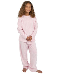 Forever Dreaming Girls Ribbed Stripe Fleece Lounge Set