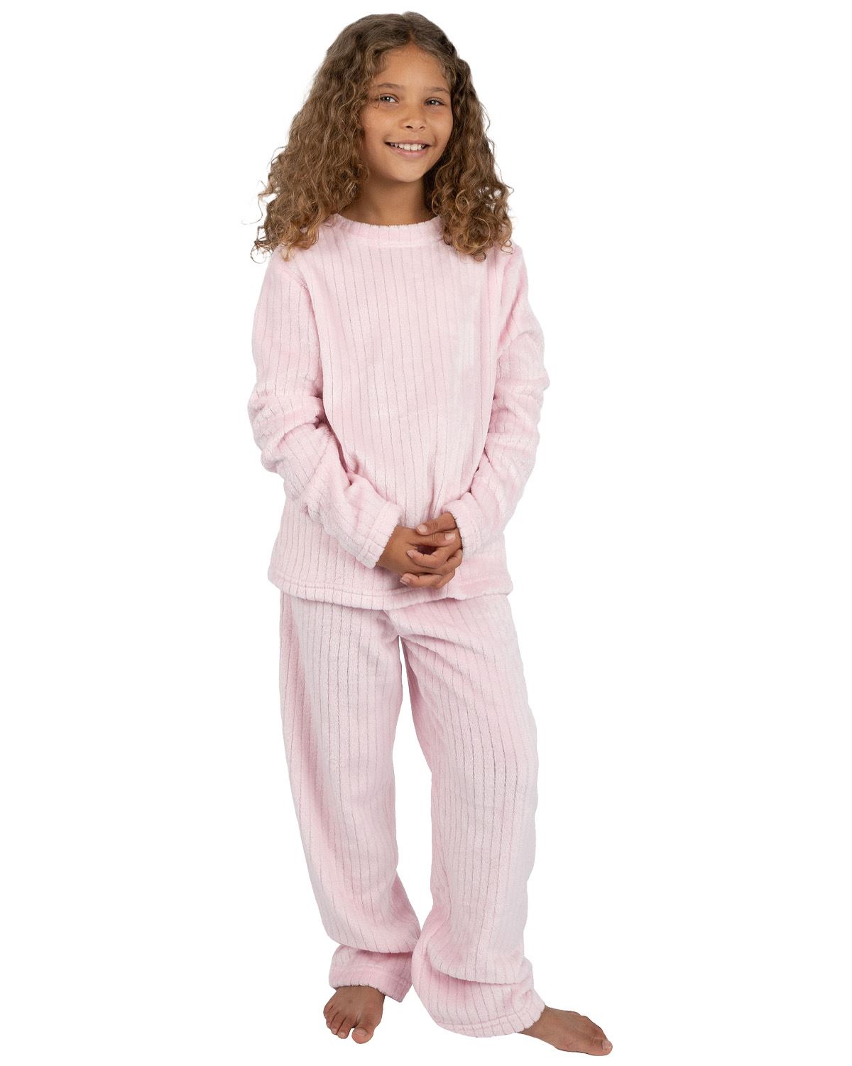 Forever Dreaming Girls Ribbed Stripe Fleece Lounge Set