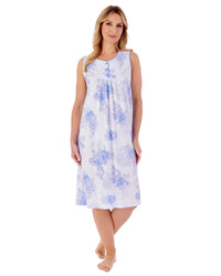 Slenderella Womens 40" Large Floral Sleeveless Cotton Nightie